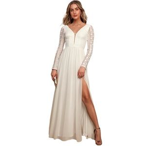 Lulus Ivory Lace Long Sleeve Maxi Dress Size S